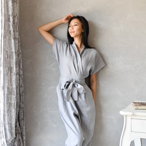 Linen Jumpsuit Women, Linen Overalls Women, Wrap Japanese Jumpsuit ELOISE, Linen Clothing Women image 2