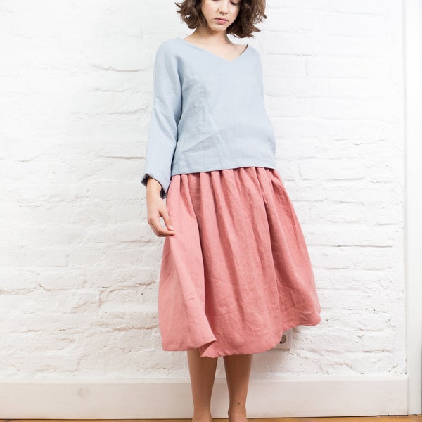 Linen skirt with pockets AURORA. Ruffled skirt, long linen skirt, midi skirt