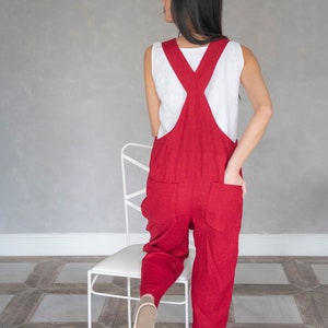 Linen Harem Jumpsuit, Linen Overalls, Linen Dungarees, Red Linen Jumpsuit JUNE, Linen Jumpsuits for Women