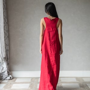 Robe longue en lin, Robe dos nageur en lin, Robe longue d'été sans manches, Robe longue en lin LILLIAN, Vêtements en lin, Robe en lin rouge