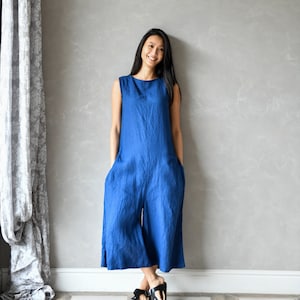 Linen Palazzo Jumpsuit, Linen Harem Jumpsuit, Wide Leg Linen Overalls, Boho Jumpsuit JANE, Linen Jumpsuits for Women, Plus Size Linen