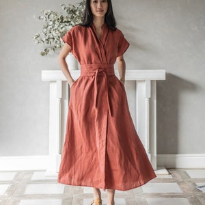Kimono Wrap Linen Dress, Linen Maxi Dress, Linen Japanese Dress, Summer Linen Dress EILEEN, Linen Medieval Dress, Plus Size Linen Clothing