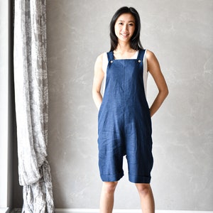 Short Linen Jumpsuit, Linen Overalls Women, Linen Dungarees, Harem Jumpsuit Linen, Linen Clothes for Women