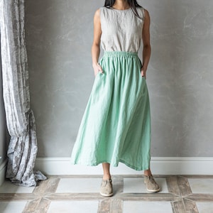 Linen Skirt with Pockets, Heavy Weight Linen Skirt, Linen Maxi Skirt, High Waist Skirt MERIDA, Plus Size Skirt