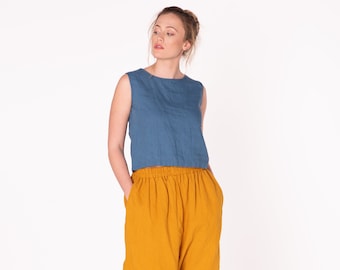 Loose fitting linen crop top LISA / Pure linen tank top women clothing / Crop tops