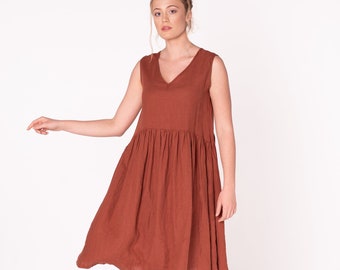 Robe en lin surdimensionnée midi NAIDA / Robe en lin de maternité / Robe d'été / Vêtements grande taille