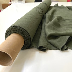 Natural Linen Fabric by Meter or Yard / KHAKI GREEN Color / Organic Linen Fabric by the Yard
