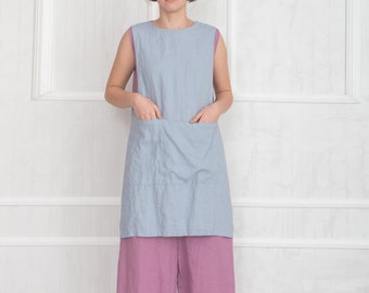 Linen apron dress / Linen cross back apron / Aprons with pockets