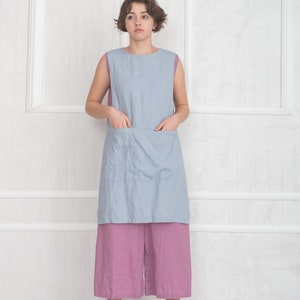 Linen apron dress / Linen cross back apron / Aprons with pockets image 1