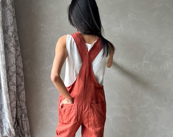 Dungarees Linen Jumpsuit, Linen Overalls Women, Linen Harem Jumpsuit, Linen Romper Women, Summer Sleeveless Jumpsuit JUNE, Linen Clothes