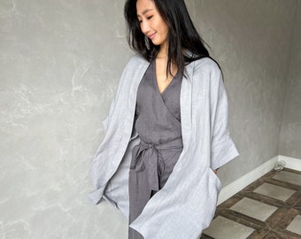 Linen Jacket Women, Oversized Linen Cardigan, Summer Linen Duster, Linen Kimono Jacket ODETTE, Plus Size Linen Clothes