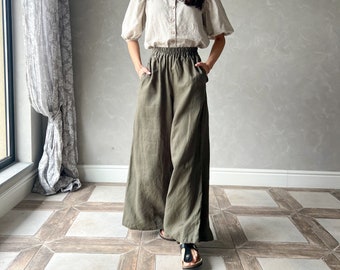 パンツ ANTONELLI FIRENZE TULIPANO - Linen wide trousers 500826_alt1?$ghpdp_hero2$