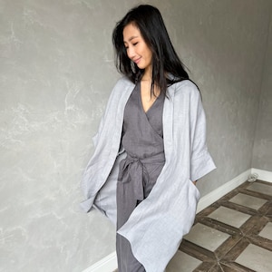 Linen Jacket Women, Oversized Linen Cardigan, Summer Linen Duster, Linen Kimono Jacket ODETTE, Plus Size Linen Clothes