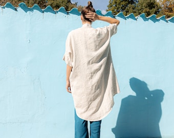 Linen Cardigan Jacket, Linen Cape Coat, Asymmetrical Linen Kimono, Plus Size Linen Clothing ODETTE, Summer Linen Cloak