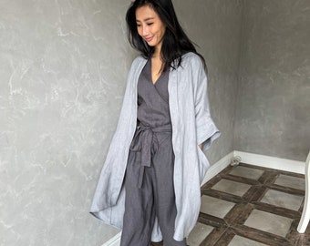 Oversized Linen Coat, Linen Duster, Linen Kimono Jacket, Linen Cape Coat ODETTE, Plus Size Coat Linen