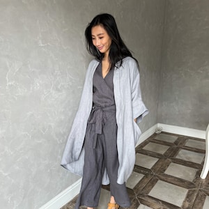 Oversized Linen Coat, Linen Duster, Linen Kimono Jacket, Linen Cape Coat ODETTE, Plus Size Coat Linen