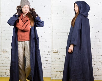 Linen Overalls Women / Linen Jacket / Hooded Cloak