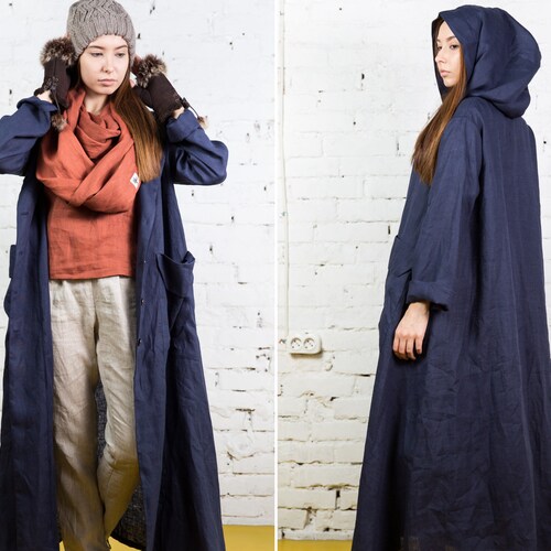 Linen Overalls Women / Linen Jacket / Hooded Cloak - Etsy