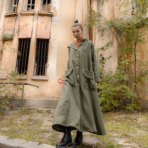 Linen Cloak with Hood / Linen Hooded Cape /  Linen Cardigan Coat