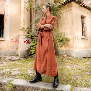 Linen Wrap Dress, Long Linen Dress, Maxi Wrap Dress NORA, Kaftan Maxi Dress