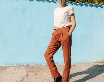 Linen High Waist Pants SABRINA / Linen Japanese Pants / Long Linen Trousers