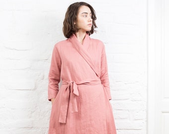 Wrap linen dress NORA / Linen kimono wrap dress