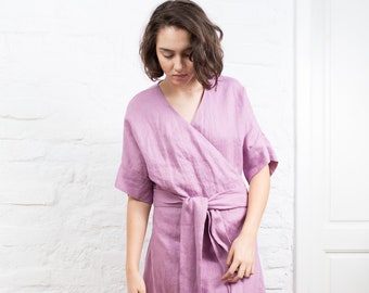 Wrap Linen Dress, Linen Summer Wrap Dress, Linen Maxi Dress MAGGIE, Plus Size Linen Clothing