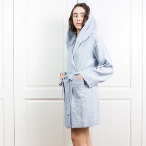Linen robe with hood, linen bathrobe, bathrobe women, kimono robe