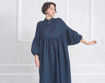 Blue Linen Dress, Maxi Linen Dress, Medieval Linen Dress FAIRY, Linen Clothes for Women, Plus Size Flax Dress
