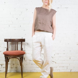 Womens linen trousers woman SABRINA / Pantalon lin / White linen pants women clothing