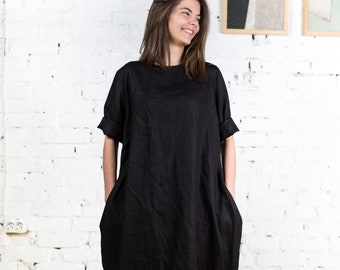 Black linen dress ANNA/ Linen boho dress / Womens linen clothing
