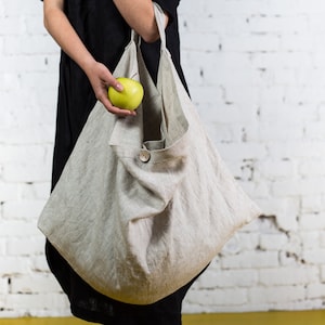 Linen tote bag large shopping bag / Sac vegan canvas bag women / Pure linen bags for women image 1