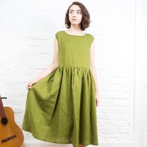 Linen dress woman GISELLE / Linen midi sleeveless dress