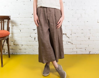 Soft linen high waist pants KARA / Linen wide leg pants / Plus size linen palazzo pants / Linen culottes