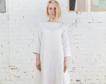 White Linen Dress LORELEI / White Summer Dress / Dress for Women / Plus Size Linen Dresses