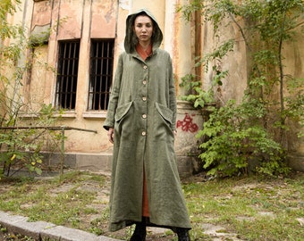 Linen Cloak with Hood, Linen Hooded Cape, Linen Cardigan Coat, Linen Clothing Women, Linen Duster