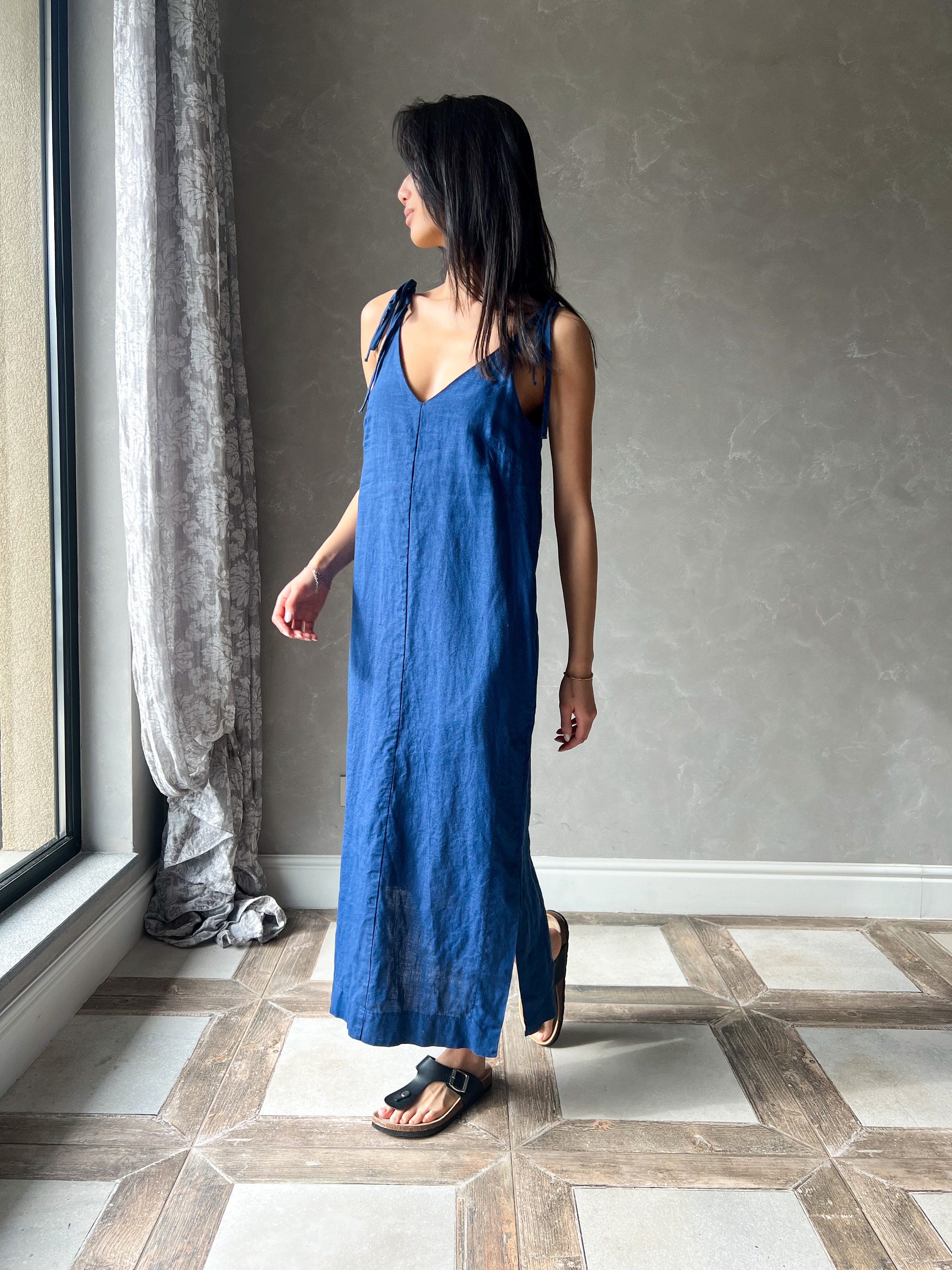 chinese dress ladies Linen Slip Dress Beige / Xs main image 0