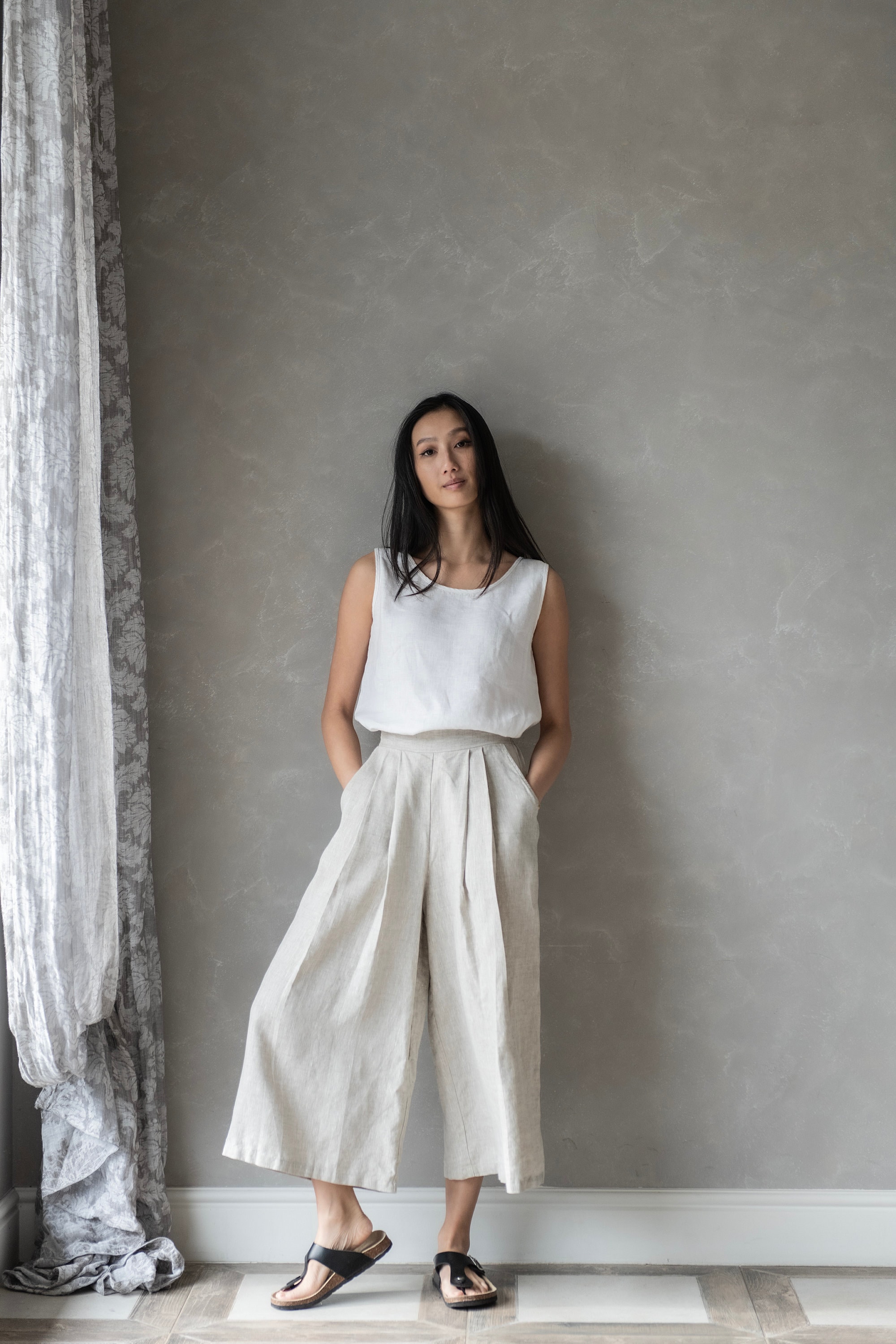 Linen Palazzo Pants, Harem Pants Women, Wide Leg Linen