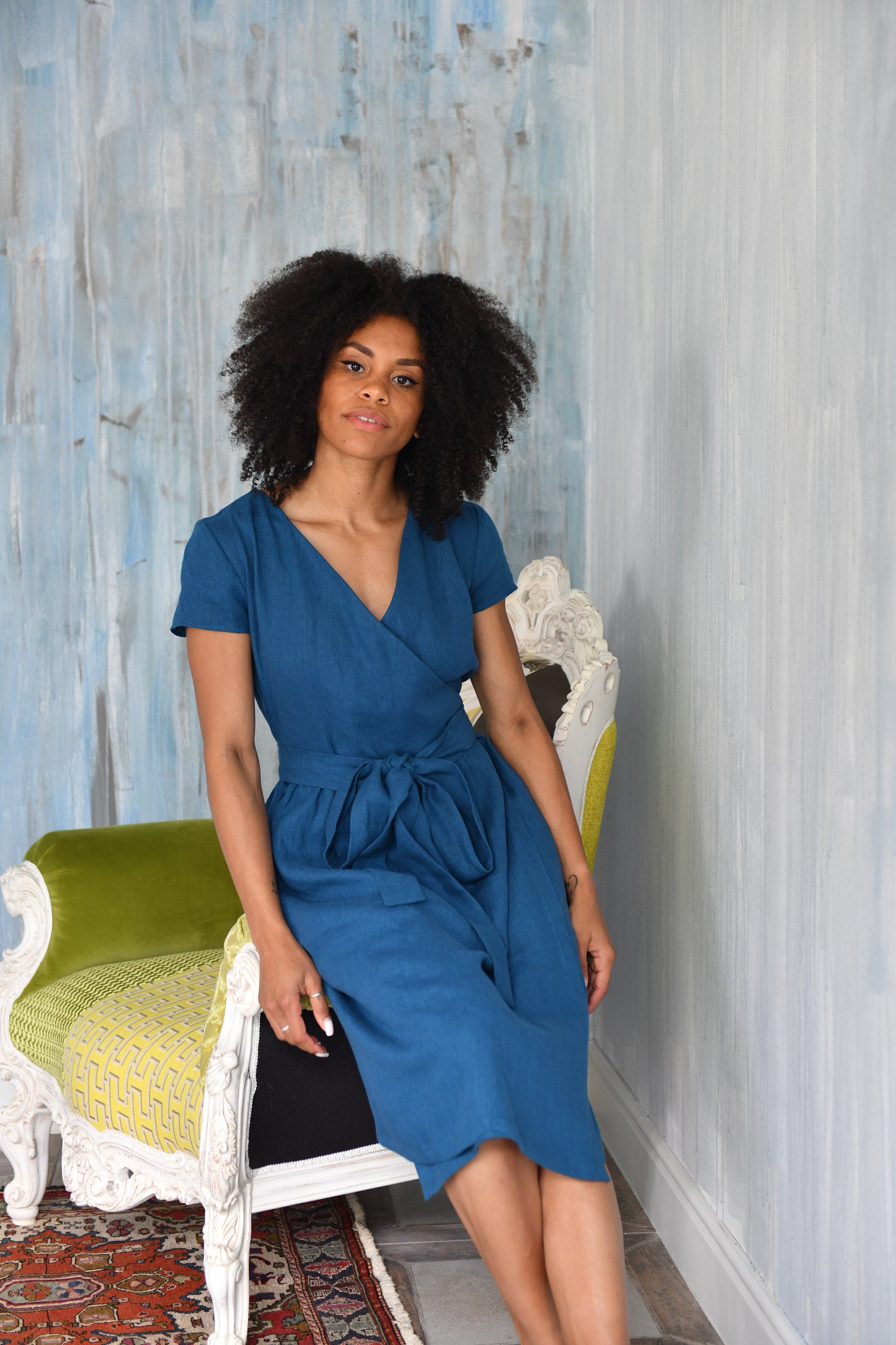Robe portefeuille en lin DARA en longueur midi Robes d ete pour femme Robe longue en lin Etsy France