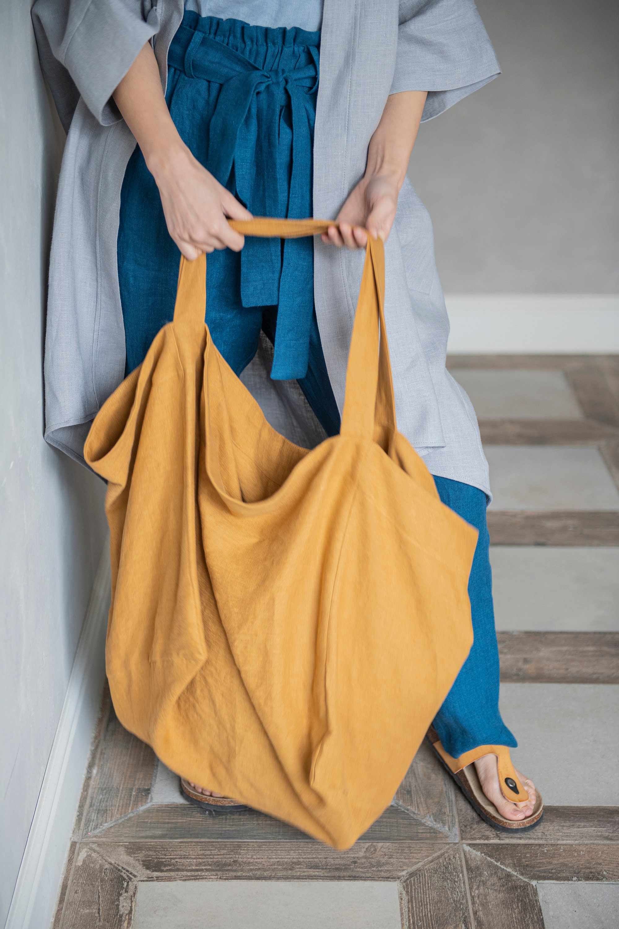 Linen top tote bags