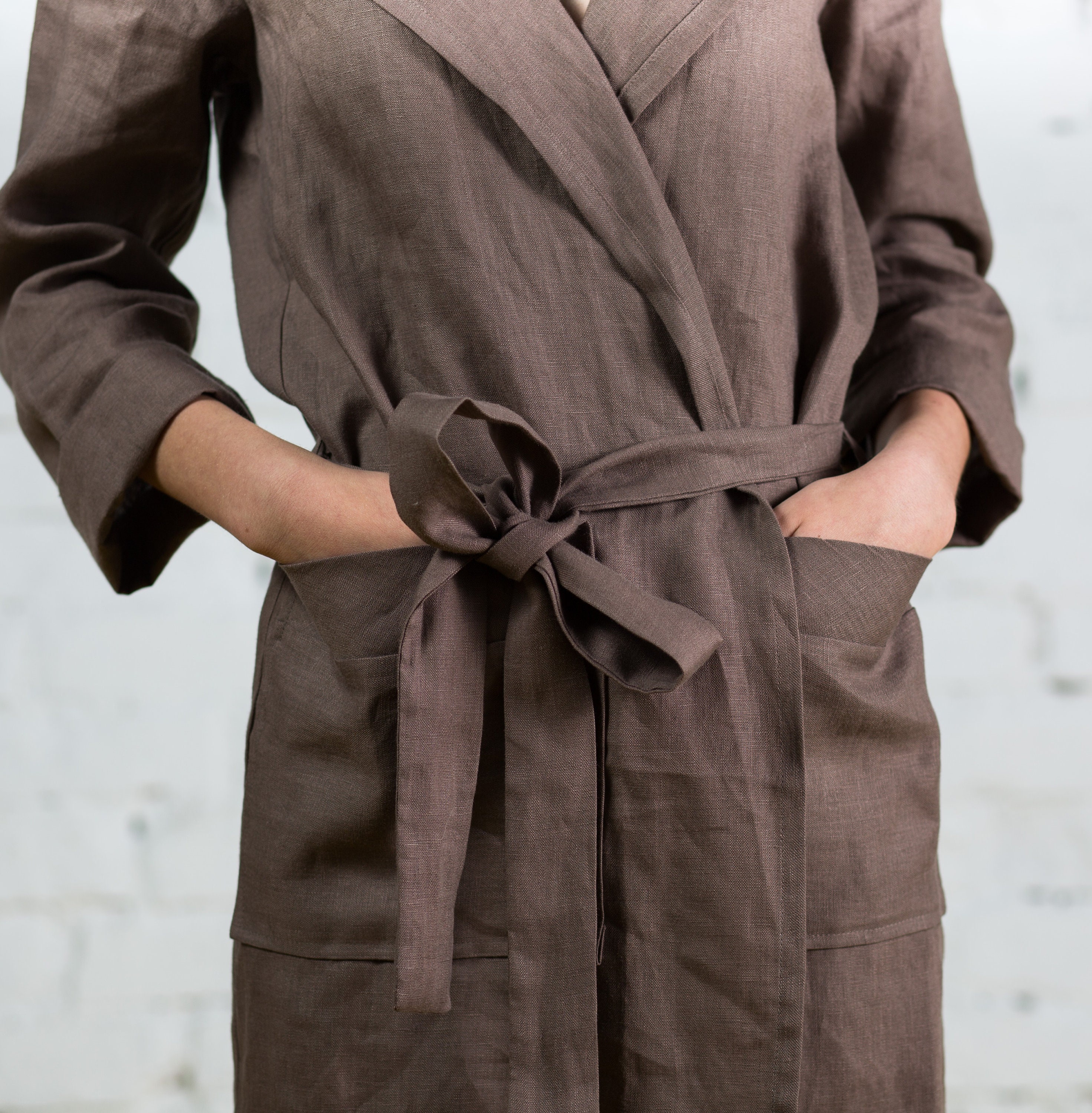 Linen Bathrobe With Hood / Womens Linen Robe With Hood / Linen Etsy