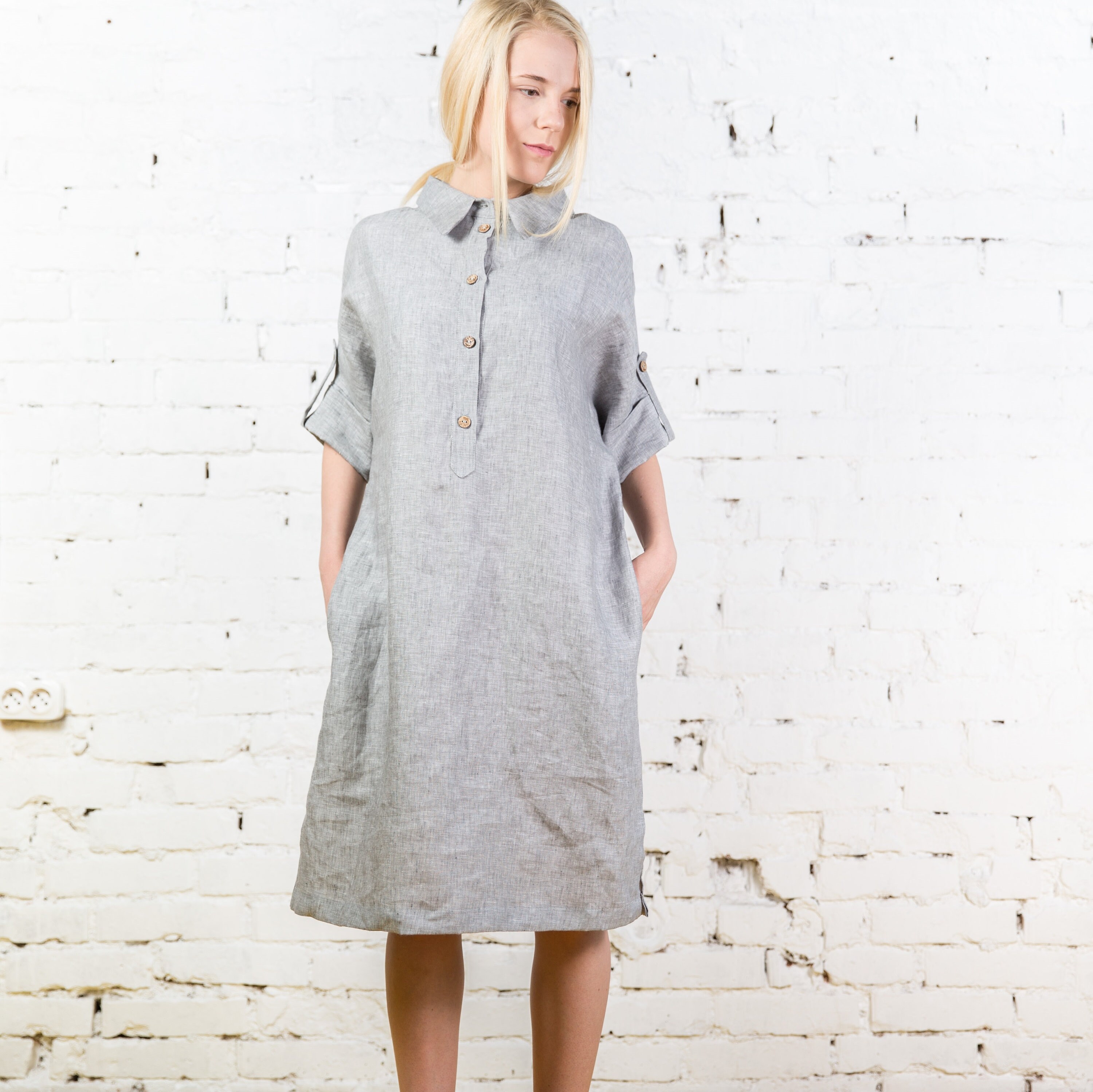 Gray Linen Dress TABITHA / Womens Linen Dresses / Linen Kimono - Etsy