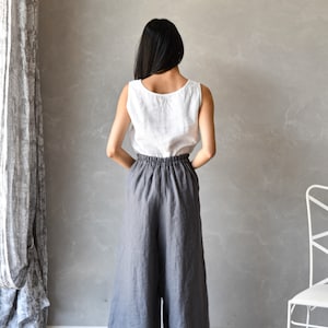 Wide Leg Palazzo Pants, Linen Trousers Women, Linen Summer Pants PORTIA, Plus Size Harem Pants, Japanese Linen Clothing image 6