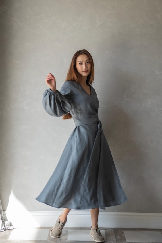 dark grey wrap dress DAX STRIPE WRAP DRESS IN SOFT YARN-DYED COTTON BLEND GREY/ BLACK/ White / 1 (US 6) main image 1