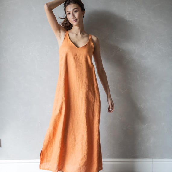 open lace back dress Orange Satin Midi Dress