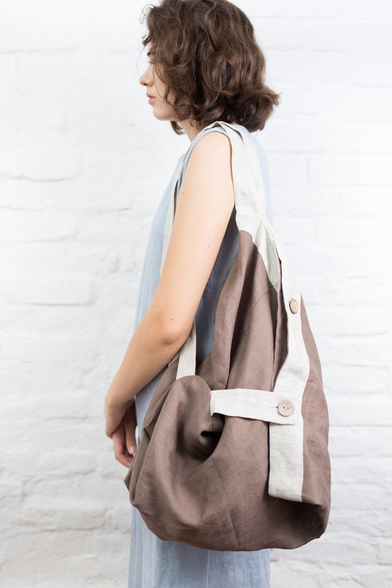 Linen tote bag sac cabas tote bag canvas boho bag shoulder bag LT0005