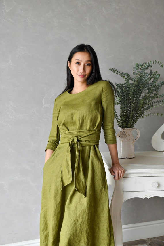 multiway linen dress Linen Wrap Dress, Multiway Dress With Pockets, Green Linen Dress, Linen  Convertible Dress MIKA, Linen Sustainable Clothes