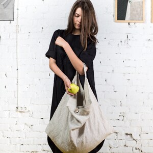 Linen tote bag large shopping bag / Sac vegan canvas bag women / Pure linen bags for women image 2