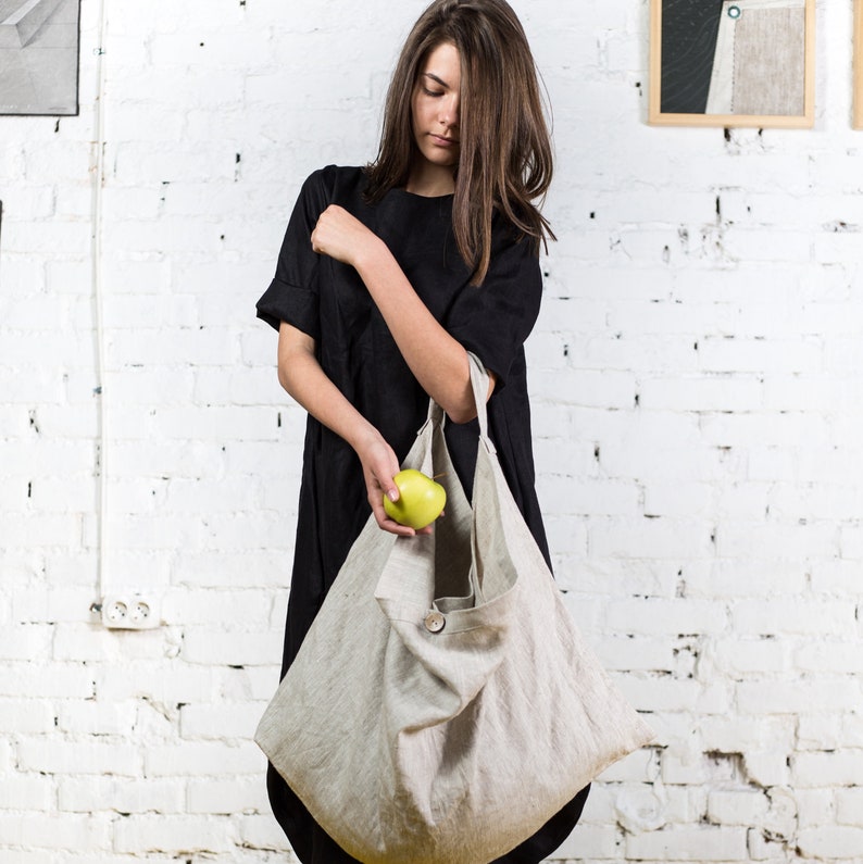 Linen tote bag large shopping bag / Sac vegan canvas bag women / Pure linen bags for women image 2