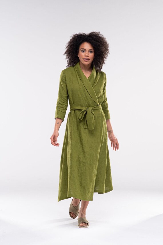 Sleeve Wrap Dress Linen Kimono Dress 